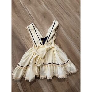 VTG MiniWorld Girls Dress 4T Ivory Lace Tiered‎ Ruffle Nautical Navy Bow Cute Z1